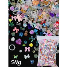 500-600pcs Mix Resin Flower Bow Cartoon Nail Rhinestones Random Bear Heart Pearl Star Nail Decoration Colorful Cute Nail Charms