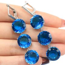 63 x 13 mm großes europäisches Design, 14 g, rosa Kunzit, blauer Topas, grüner Peridot, grüner Tsavorit, Granat, CZ, Damen-Ohrringe aus Silber