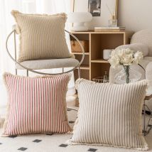 Kissenbezug aus Baumwolle und Hanf, gestreift, krauses Rand, für Zuhause, Sofa, Bett, Dekokissenbezug, Wohnzimmer, dekorativ