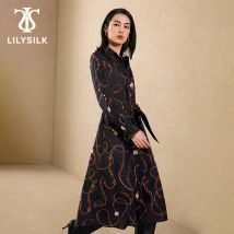 LILYSILK Abito da donna in seta con stampa Abito camicia di lusso da donna con bottoni sul davanti e colletto rovesciato per molteplici occasioni
