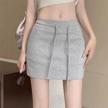 Grauer Sport-Kurzrock, blendfrei, für Damen, Sommer, hohe Taille, Hüftumarmungsrock, kurzer A-Linien-Rock, Hose und Rock, bequem