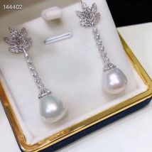 Wunderschöne 10-13mm südsee weiße perle baumeln ohrring 925s