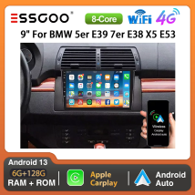 ESSGOO 9" Touchscreen 6+128G Android 13 Wireless CarPlay Android Auto Autoradio GPS Navigation für BMW 5er E39 7er E38 BT RDS WIFI 4G DSP Mirror Link Multimedia Video Player