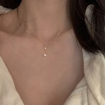 Französisch Vintage Glänzende Zirkon Wasser Tropfen Anhänger Halskette Fee Weibliche Gold Farbe Silbrig Einfache Schlüsselbein Kette Halskette Schmuck