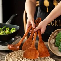 KEMORELA 4PCS Set di utensili da cucina Utensili da cucina Pala in legno Paletta Antiaderente Cottura Pala per alimenti Spatola Cucchiaio Pala per alimenti