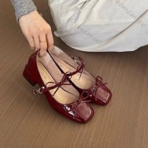 Comemore Retro-Bowknot-Dekoration, rote Mary-Jane-Schuhe für Damen, 2025, Frühling und Herbst, mittlerer Absatz, Sandalen, süße Party-Kleid-Pumps-Schuhe