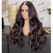 Günstige indische Öffnung 1x4 U-Teil Echthaarperücken mit 6 Clips Dunkelbraun # 2 gewellte,