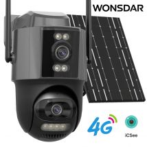 WONSDAR 4G SIM Card Telecamera solare 24 ore di registrazione video Telecamera IP esterna Tre schermi Monitoraggio automatico Sorveglianza di sicurezza iCSee