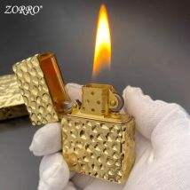 Zorro 912s Unmarked Hand-carved Three-dimensional Relief Brass Retro Old-fashioned Grinding Wheel Kerosiene Lighter