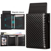 Portafoglio da uomo in fibra di carbonio con custodia porta carte in alluminio Blocco RFID Porta carte pop-up automatico Porta soldi da uomo d'affari