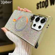 Luxus beschichtung Diamant Strass magnetische Handy hülle für Samsung S24 Ultra S23 Ultra Wireless Charging stoß feste Rückseite