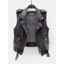 Graue Jeans Cowboy Weste Loch Denim Frauen Weste weibliche Frühling Herbst ärmellose Tops kurze Jacke Mädchen zerrissen 5xl Weste