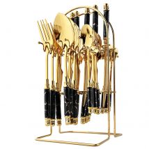 Gold Imitation Keramik Geschirr Set Edelstahl Besteck Besteck Messer Gabel Löffel Luxus Geschirr Set Lagerung Rack