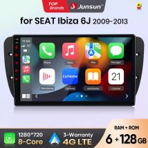 Junsun Bezprzewodowe CarPlay Android Auto Radio Samochodowe Do Seat Ibiza 6j 2009-2013 WiFi Multimedia GPS Nawigacja 2din Radioodtwarzacz Stereo