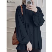 Zanzea muslimischen Hijab Tops Mode festes Hemd weibliche Arbeit Blusas Abaya Islamische Kleidung Frauen Plissee Bluse Overs ize Hemd