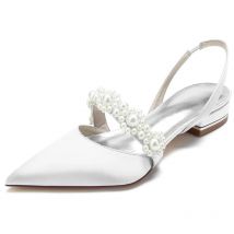 Satin Perlen Hochzeit Wohnungen Schuhe Spitz Frauen Slingback Flache Schuhe für Braut/Brautjungfern/Prom/Abend/cocktail