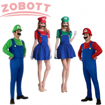 Verkleidung Herren Luigi Deluxe Erwachsenenkostüm Super Brothers Kostüm Cosplay Kostüm Outfit Halloween Damen mit Hut und Schnurrbart