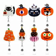 Cute Halloween Ghost Pumpkin Cat Retractable ID Card Holder Students Nurse Badge Reel Keychains Lanyard Gifts for Women