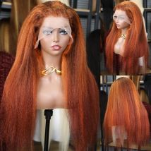 Kinky Straight 4/350 Evidenziare 13x6 HD Frontale Del Merletto Parrucche Dei Capelli Umani Zenzero Marrone Piano Colorato Yaki Parrucca Diritta Dei Capelli Umani 200%
