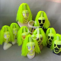 Bar Bühnenaufführung Perücke Kopfbedeckung Prop Zubehör Cosplay Tanzkostüm Schwarz Lila Weiß Fluoreszierendes Gelb