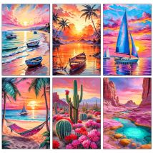 DIY Diamond Painting Kit Landscape Cactus Sailboat Sunset Full Diamond Mosaic Cross Stitch Gemstone Inlay Room Decoration Gift