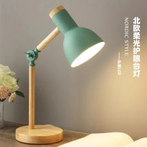 Kreatywna nordycka lampa stołowa drewniana artystyczna lampa LED z głowicą obrotową prosta lampka nocna na biurko/ochrona oczu lampka do czytania i sypialni