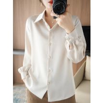 Damen Langarm-Poloshirts mit Satin-Finish Frühling Sommer Elegante Lose Passform Einfarbige Strickjacke Vielseitige Blusen