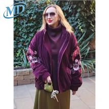 Stickerei Blume Samt Weibliche Jacke Zipper Lose Langarm Mode 2025, Winter Verdicken Frauen Mantel Straße Party Abend Top
