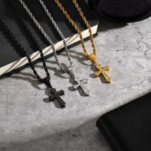 Persönlichkeit Edelstahl Kreuz Anhänger Halskette für Männer Jungen, Retro Religiöser Glaube Gebet Schmuck Geschenk