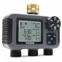Insome Automatischer Wassertimer, 3 Ausgänge, Dip-Bewässerungsschlauch, Wasserhahn, Sprinkler, Timer, unabhängige Steuerung, Programmierer für Garten und Hof