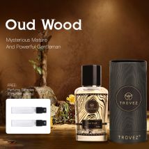 TROVEZ Oud Wood Eau De Parfum 100 ml Parfüm, reichhaltiges Holzton-Parfüm für Herbst und Winter, Körperspray kostenlos, 2 Stück 2 ml Proben