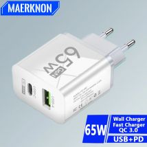 GaN 65W 2 porte PD + caricatore rapido USB 3.0 tipo C ricarica rapida per iPhone 15 Xiaomi Huawei