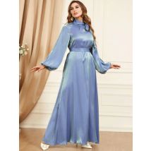 Fliege Hals schick eid volle Abdeckung Ramadan Kleid Puff Ärmel Marokko muslimischen Kleid Frauen Abaya lässig Islam lange Robe Femme Vestidos