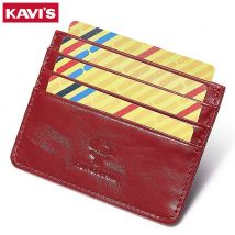 KAVIS Schlankes Kartenetui für Herren und Damen, echtes Leder, tragbares Kreditkartenetui, Mini-Unisex-Geldbeutel