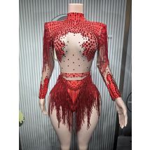 Złoto srebro cekiny frędzle elastyczne body seks) Pole taniec latynoski strój sceniczny klub nocny DJSinger tancerz kostium wydajności Q025