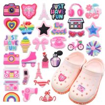 7-31pcs rosa Stern Kamera Regenbogen PVC Sandalen Schuhe Charms Zubehör verstopft Jungen Mädchen DIY Gartens chuh Schnalle fit Geburtstags geschenk