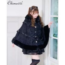 Japanese Liz Sweet Bowknot Pom-pom Cape Coat Autumn and Winter New Super Fairy Cute Girl Women Loose Lolita Cloak Ponchos