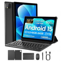 Tablet Android 15 da 10,1 pollici, supporta Google Play, processore quad-core, RAM 12 GB (3+9), ROM 64 GB, Bluetooth, batteria da 6000 mAh