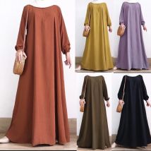 Reiß verschluss O-Ausschnitt Abayas für Frauen solide Stretch Manschette Frauen Kleid einfache muslimische A-Linie Kleider Femme Truthahn Dubai Vestido Kaftan