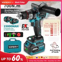 YOFIDRA 700N.m Bezszczotkowa Wiertarko-Wkrętarka Udarowa Elektryczna 20+3 Tryby Momentu Obrotowego Narzędzie Elektryczne do Akumulatorów Makita 18V