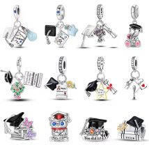 100% Sterling Silber Abschluss Blumen Bachelor Hut leuchtende Sterne Charms Perlen passen Qikaola Original Armband DIY Schmuck