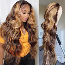 4/27 Highlight 13x4 13X6 HD Lace Frontal Human Hair Wigs 200% Density Ombre Blonde Body Wave Front 36 Inch For Women Brazilian