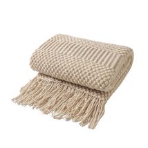 Khakifarbene gestrickte Überwurfdecke mit Quasten, Boho-gewebt, strukturiert, kariert, klobige Bauernhaus-Outdoor-Vintage-Decken, Manta Para Sofá