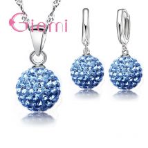 Große Promotion-Schmucksets aus 925er-Sterlingsilber mit österreichischer Kristallkugel, Ohrring-Anhänger-Halskette mit Hebelrücken für Damen