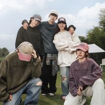 TFETTERS Marke 5 Farbe Wildleder Sweatshirts Herren Brief Drucken Baggy O Neck Neue Sweatshirt Mann 2025 Herbst Winter Mode Kleidung