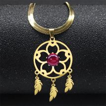 Vintage Traum fänger Blume Feder Halskette Halsreif für Frauen Edelstahl roten Stein Traum fänger Halsketten Schmuck nxs04