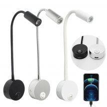 Puerto de carga USB, luz de lectura led negra, plateada y blanca, 3000K, 4000K, 6000K, 3W, lámpara LED de pared con cuello de cisne para Hotel, hogar y cabecera