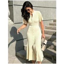 Frauen Elegante Gestrickte Lange Kleid Casual O Neck Solid Kurzarm Taste Hohe Taille Split Kleider Neue Weibliche Mode Kleid