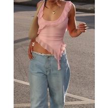 Mode O-Ausschnitt ärmelloses Tanktop sexy Rüschen rücken freie unregelmäßige Crop Tops Sommer lässig Streetwear Frauen Camis