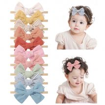 10Pcs Baby Girls Bow Headband Set Soft Elastic Nylon Newborn Toddler Solid Color Handmade Hair Bands Accessories